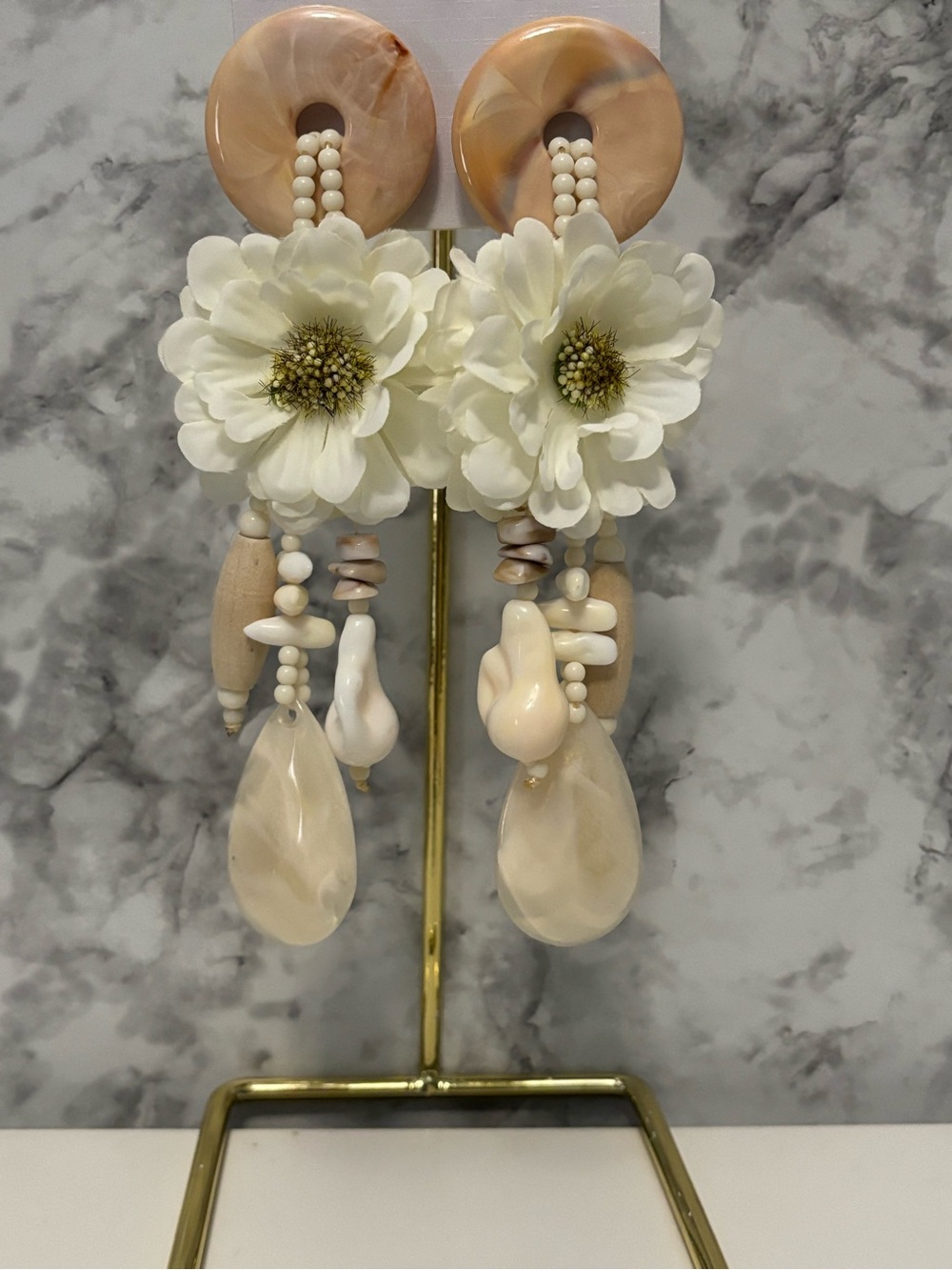 Handcrafted Off White Floral Drop Earrings - Brand